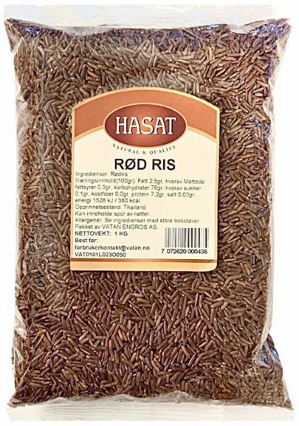 HASAT RØD RIS 1 KG X 12